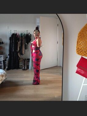 Pink & Navy Cutout Maxi Dress